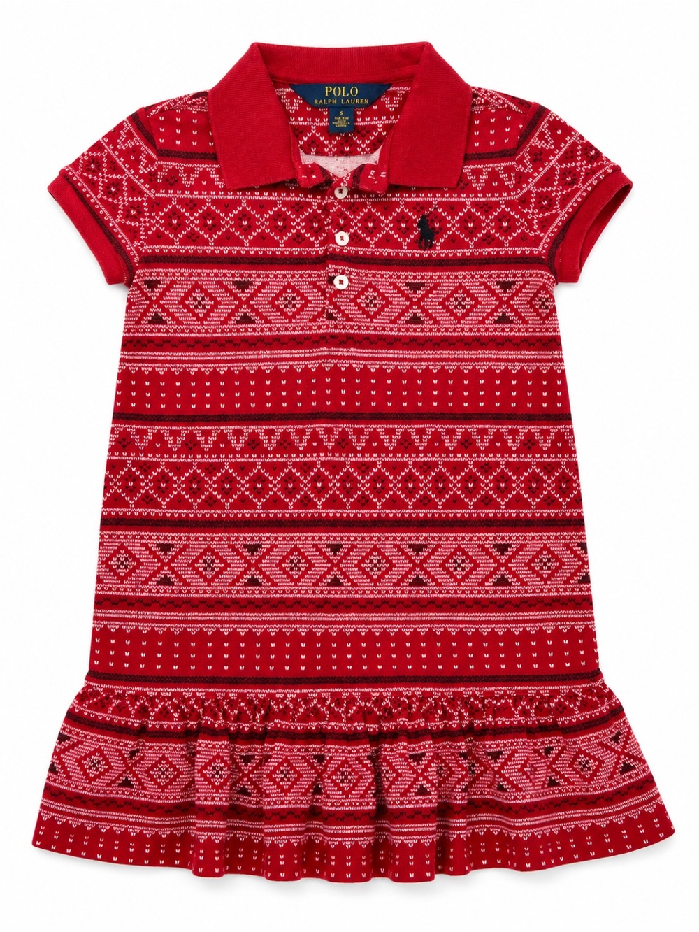 Polo Ralph Lauren Girls Size 5 Red Fair Isle Print Drop Waist Dress